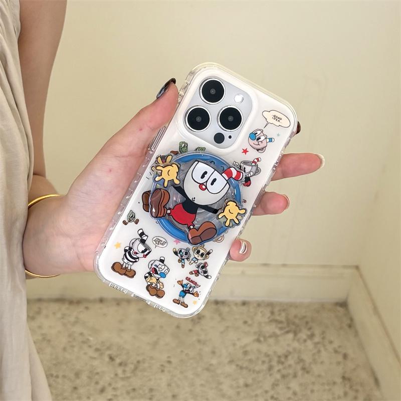 Funny Cute Cartoon Magnetic Phone Case For iPhone 16 Pro 15 13 14 Pro Max Back Cover with Magsafe Stand Holder Shockproof Cases