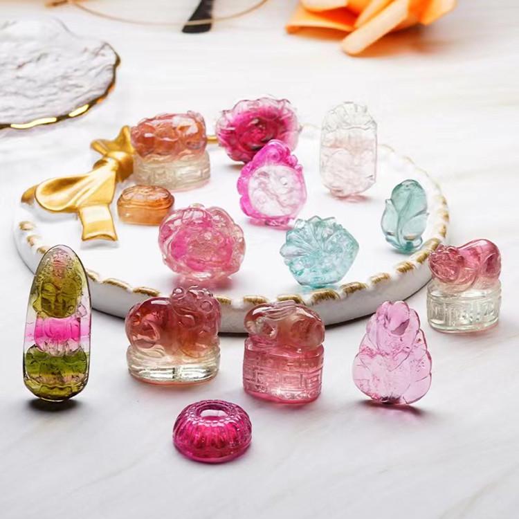 Colorful Natural Tourmaline Multi-Strand Bracelet - Rainbow Watermelon Ice Cream Macaron Design