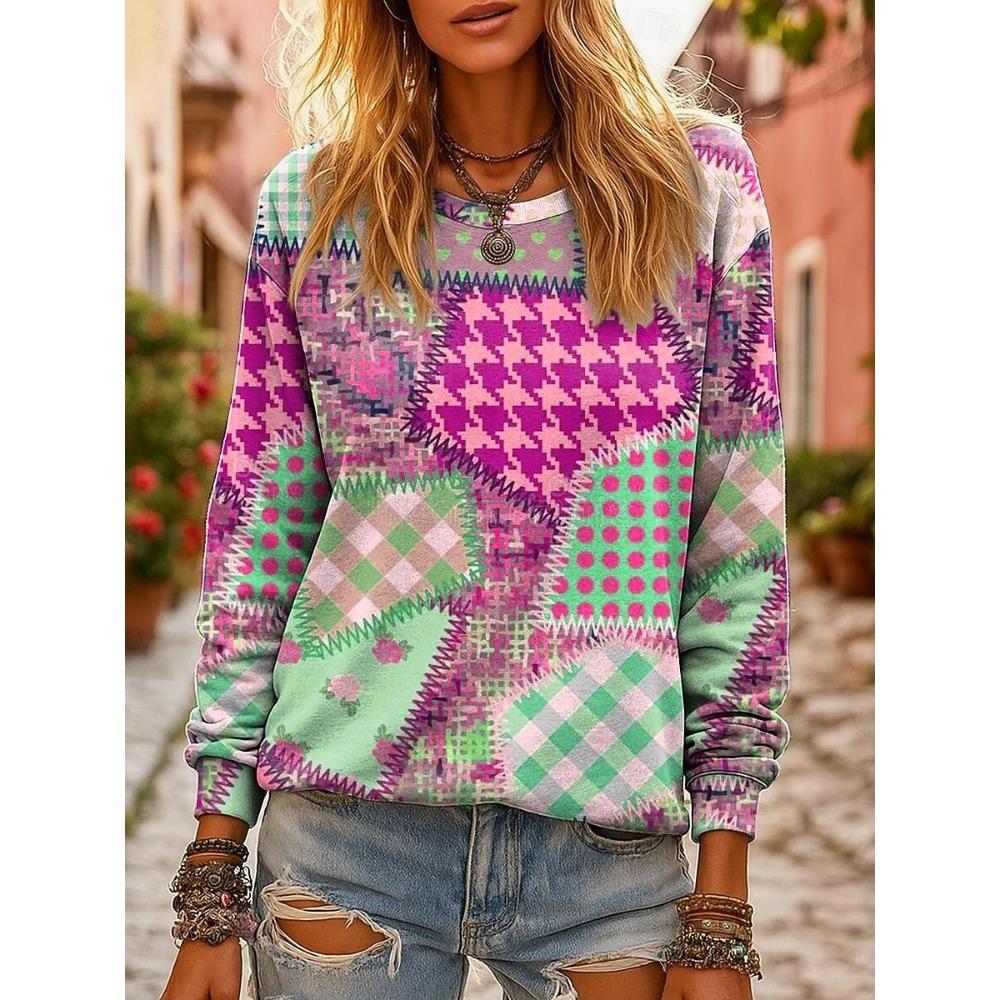 Fall Winter Pullover Women's Graphic Geometric Retro Sweatshirt 3D Prints O-Neck Long Sleeve Tops Women's Apparel Streetwear