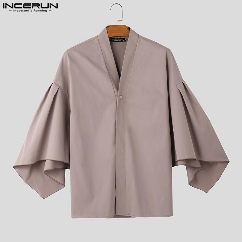 INCERUN Cardigans Casuais Soltos Masculinos com Decote V, Manga Flare Irregular e Decote V com Um Botão