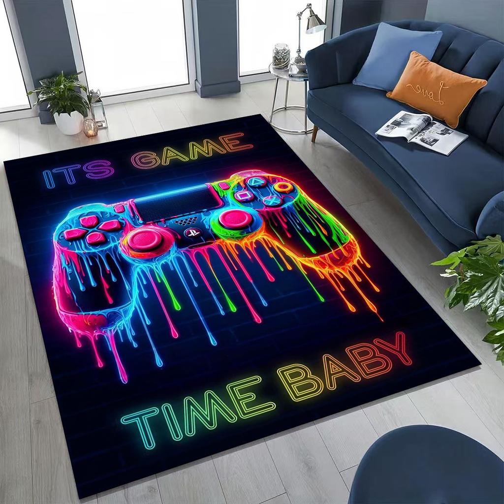 27 Stil Gamer Zone Game Controller Cartoon Spielzimmer Teppich für Schlafzimmer Wohnzimmer Sofa Zuhause Fußmatte Dekoration, Rutschfeste Bodenmatte