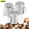 3Single-piece Stainless Steel Sugar and Salt shaker10Ounce Fine-medium-coarse Mesh Lid Baking Cocoa Powder and Spice Dispenser Suitable for Home