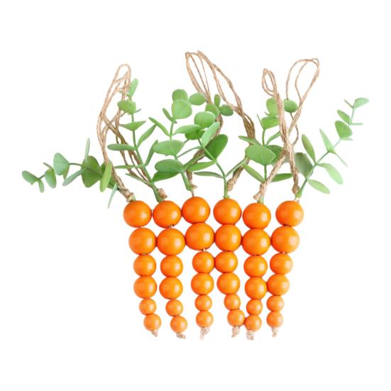 

Easter Wooden Bead Carrot Hanging Ornaments Beaded Carrot Pendant with String for Spring Tiered Tray Tree Decor Farmhouse Home Party Crafts 6pcs