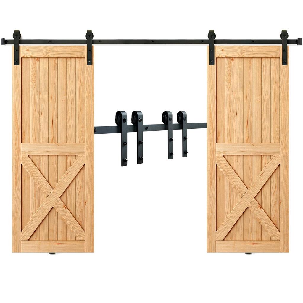 8FT Sliding Barn Door Hardware Kit, 330LBS Heavy Duty Barn Door Track Kit for Double Doors, Fit 3.7-4.3FT Total Wide and 1.3"-1.8" Thick 2 Door Panel,