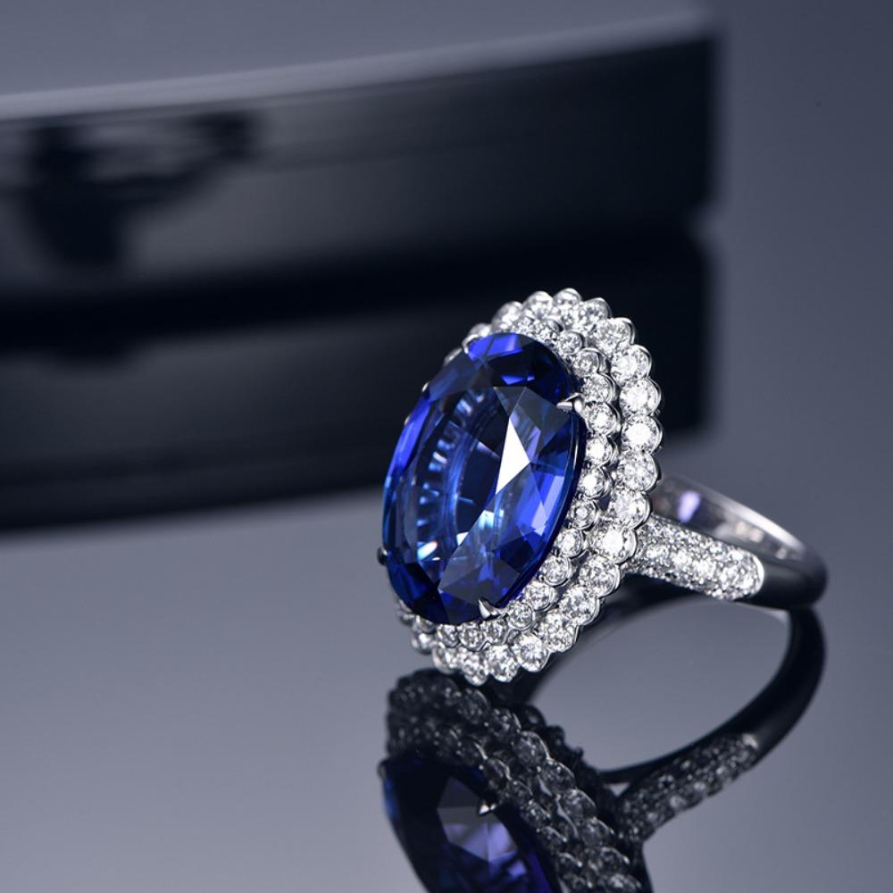 Open Ring Women Simulated Deep Blue Tanzanite Cluster Zircon Statement Finger Ring