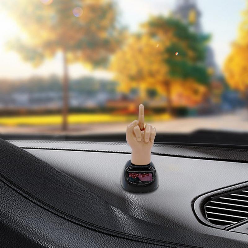 Funny Middle Finger Car Ornament Finger Solar Powered Shaking Dashboard Decor Car Interior Decoration Accessories