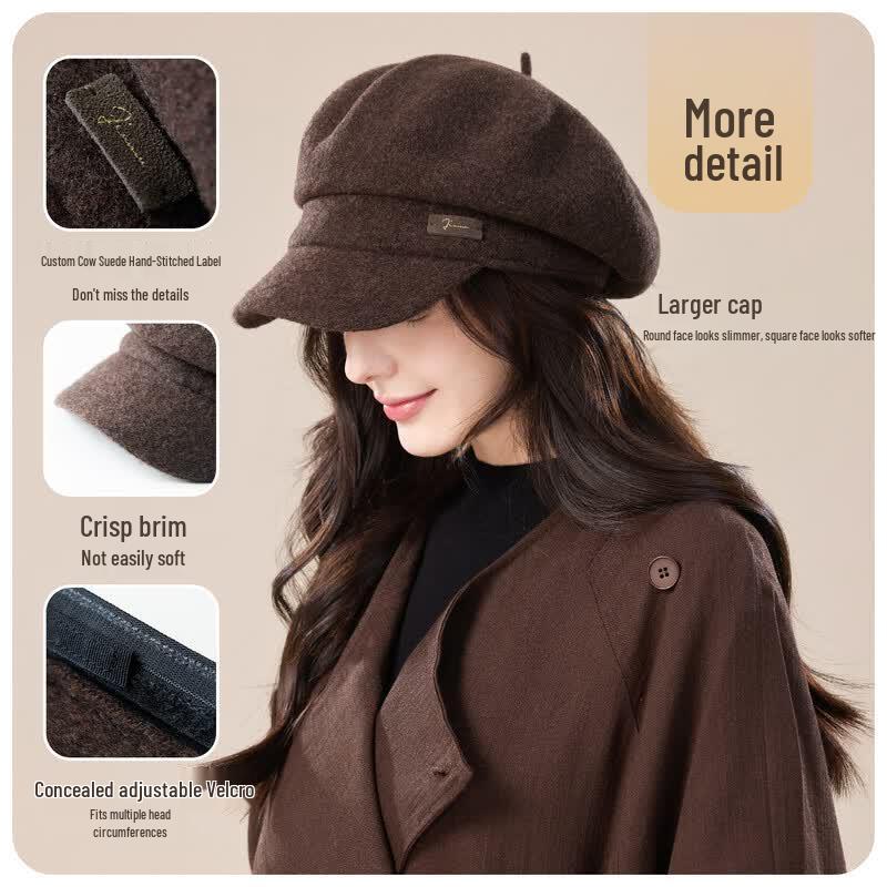 JIUMU Women's Pure Wool Autumn/Winter Newsboy Hat