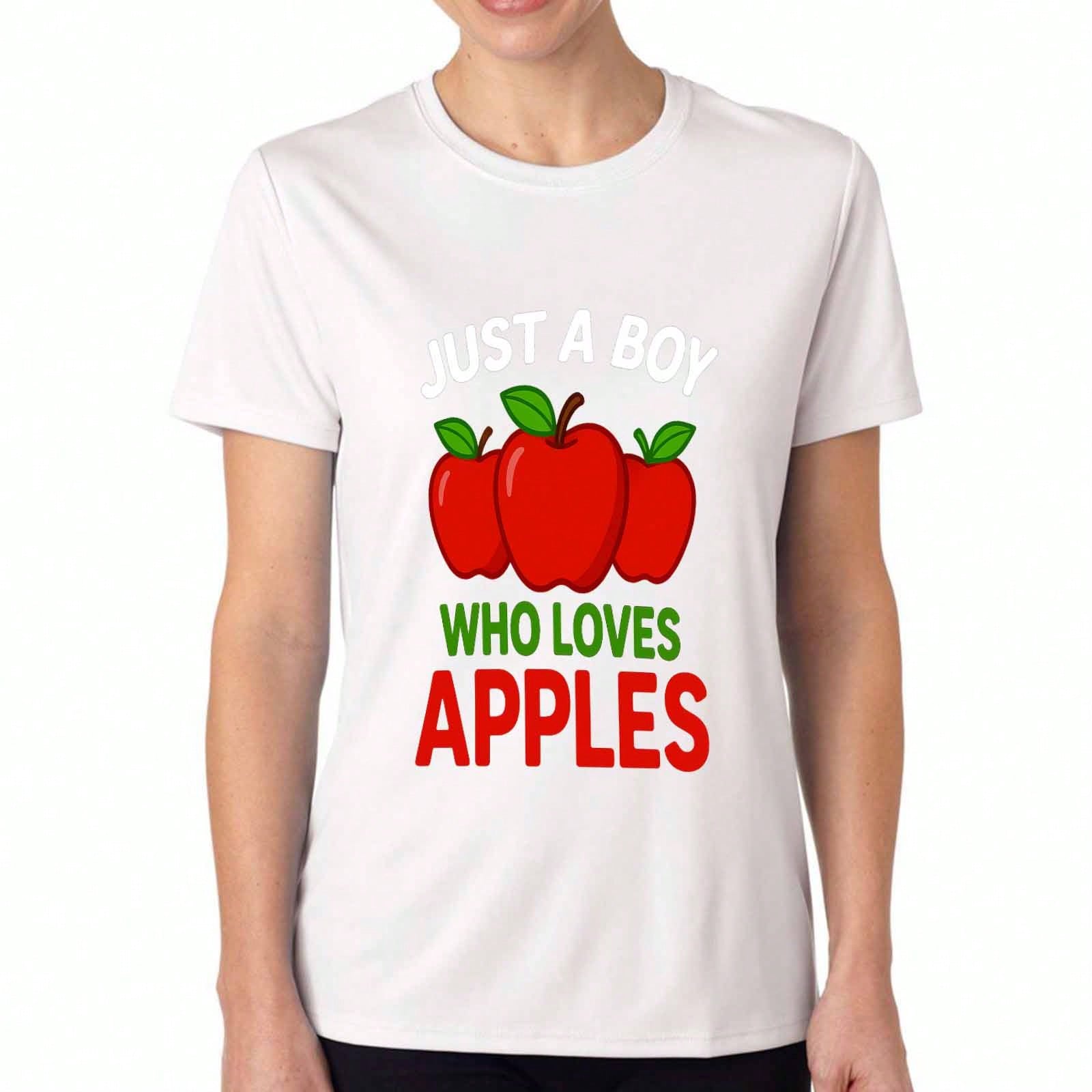Apple Lover unisex s Cotton T Shirt, Pure Cotton Premium Print, Durable, Casual Fashion, Featuring A Just A Boy Who Loves Apples Graphic, Perfect For S разноцветный