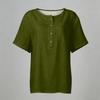 Women Short Sleeve Henley Neck Button Down Linen Cotton Shirt with Chest Pocket Relaxed Fit Casual Top Blouse for Daily Wear