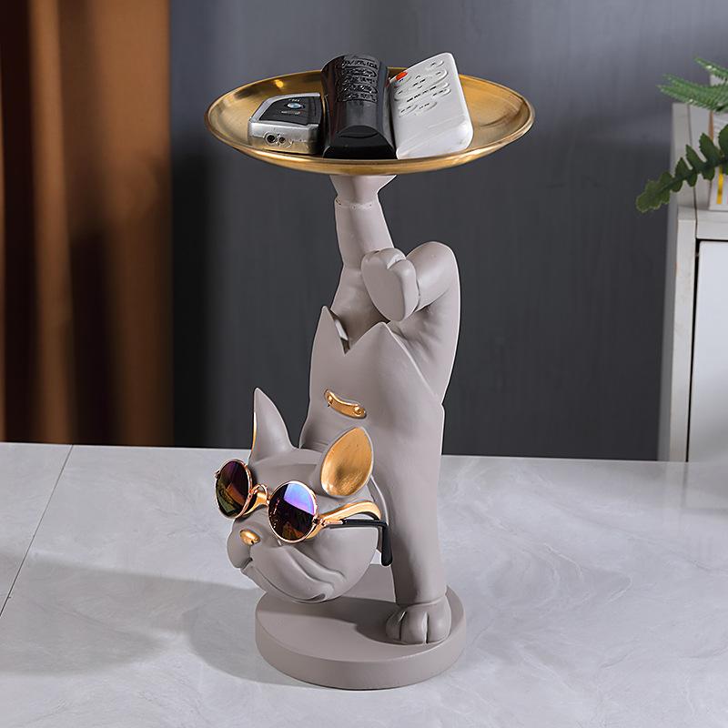 Nordic French Bulldog Butler Resin Dog Sculpture with Glasses Modern Home Decor for Tabletop Living Room Animal Crafts Ornament