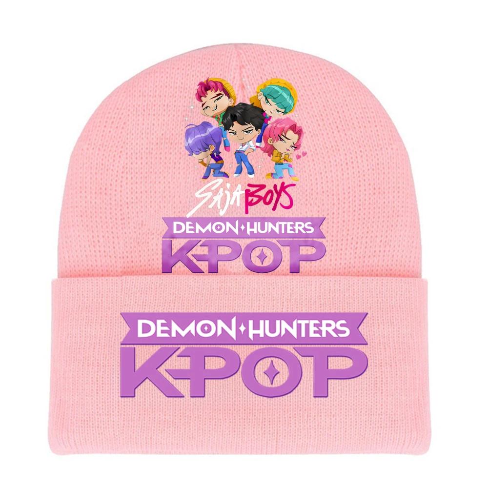 Kpop Demon Hunters HUNTRIX SAJABOYS Letter Printed Rolled-edge Woolen Knitted Cap Thickened Cold Season Adult Hat Fans Birth Date Present