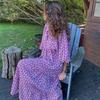 Women Bohemian Geometric Print Long Maxi Dress Lantern Sleeve V Neck Loose Casual Spring 2026 Travel Party Outfit