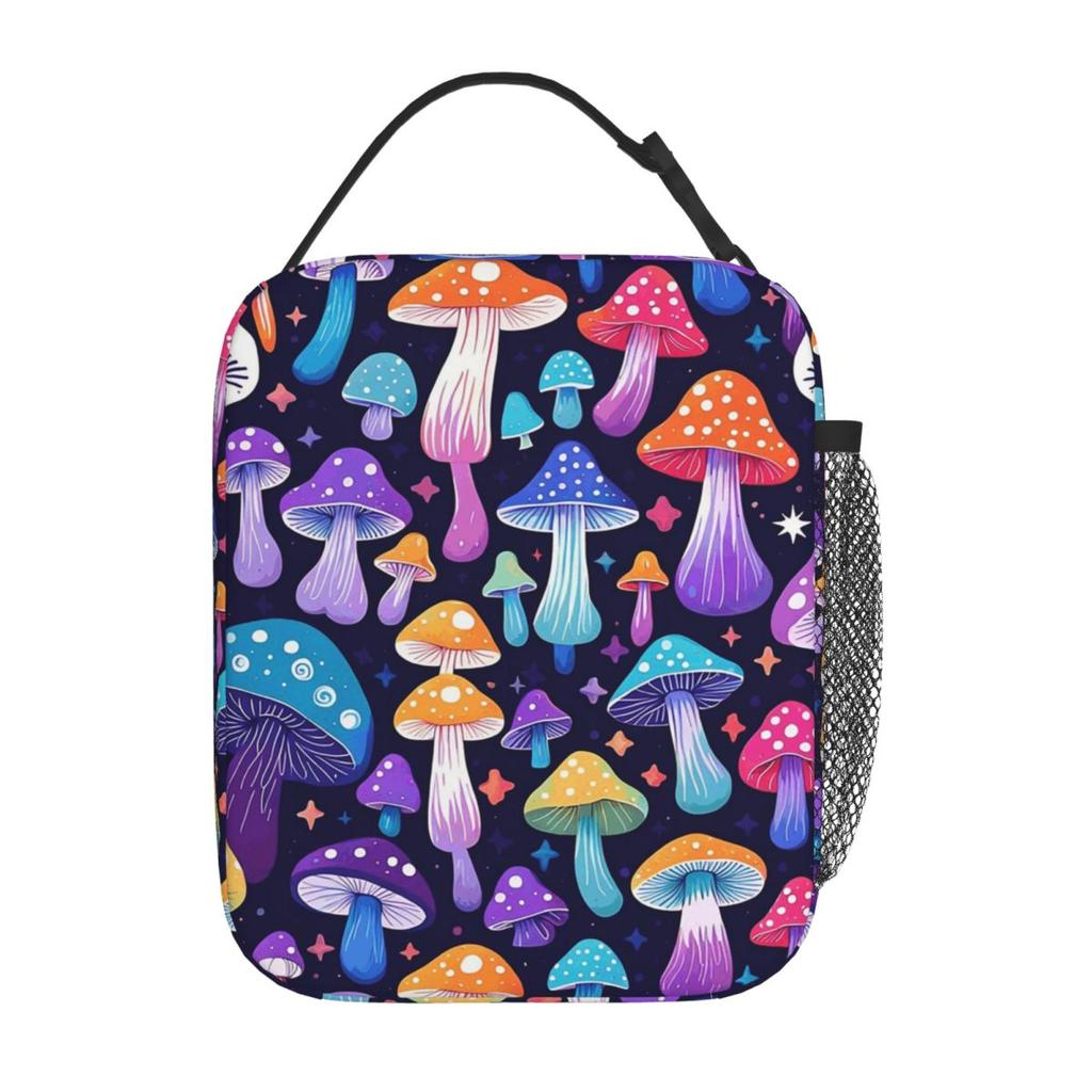 Colorful Magical Mushrooms Pattern Insulated Lunch Bag for Women Kids Leakproof Food Boxes Thermal Lunch Box Tote