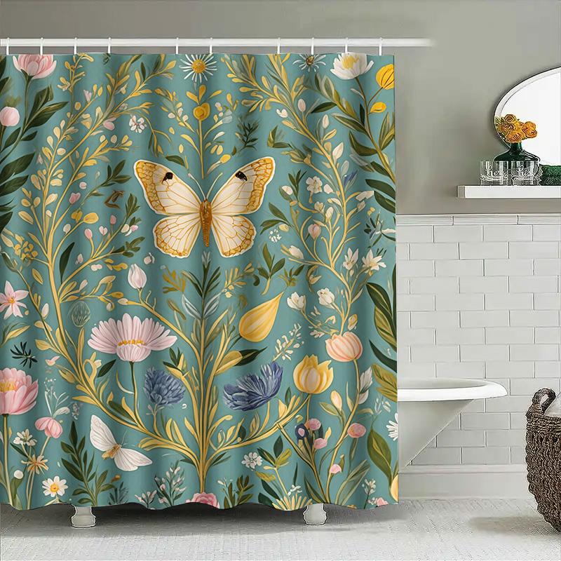 Luxury Blue White Gold Marble Print Shower Curtain Decorative Bath Mat Tassel Rod Pocket Water Repellent Liner (59x72)