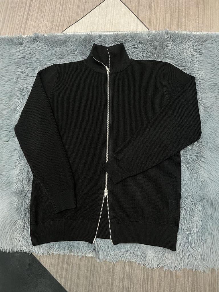 Ma Jia Men's Four-Corner Cardigan Zipper Half-High Collar Loose Casual Knit Sweater