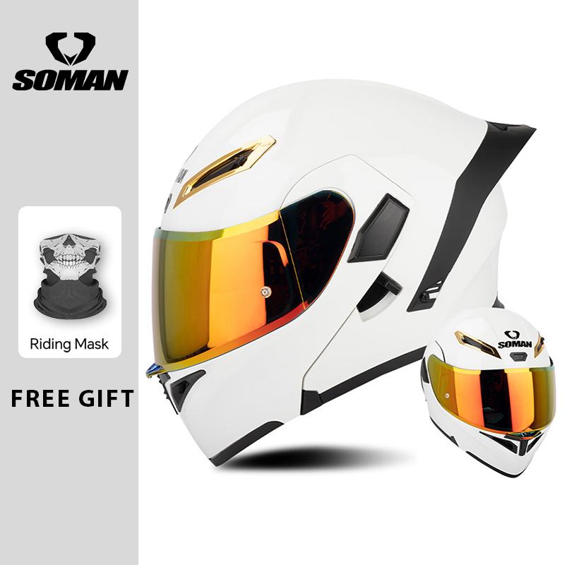 Four Seasons DOT Approved Flip Up Helmet Dual Visors Modular Helmets Full Face Motorcycle Helmet Motorbike Moped Racing