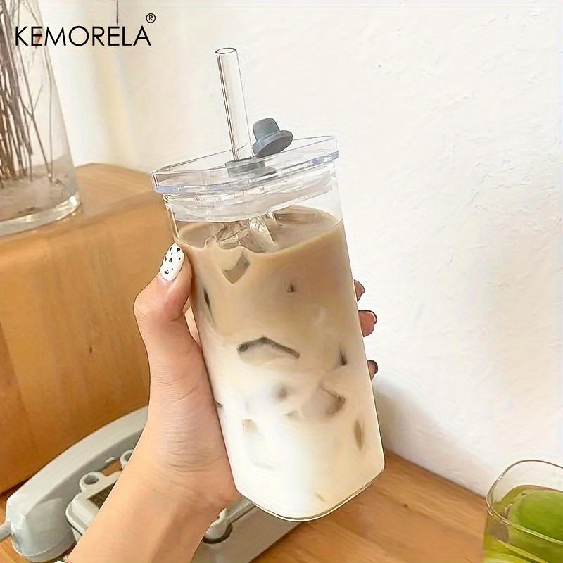 KEMORELA 4/6 pezzi Tazza portatile da 380 ml - Tazza quadrata unica in vetro resistente al calore con coperchio e cannuccia, versatile per bevande calde o fredde