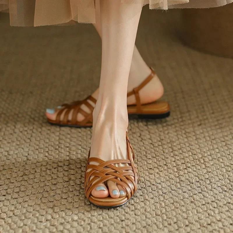 Fashion 2024 Summer Shoes Women's Sandals New Open Toe Low Heel Ankle Strap Sandals for Women Outdoor Dress Office Ladies Heeled Shoes