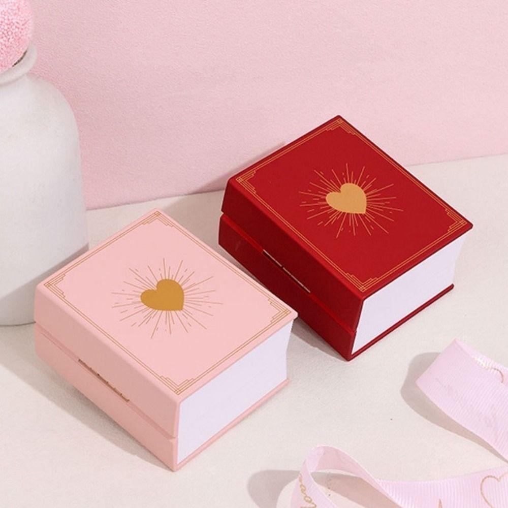 Plastic Jewelry Display Case Romantic Ring Gift Box Creative Book Shape Ring Box  Valentine's Day
