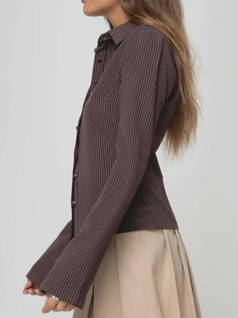 2024 European & American Spring/Autumn Striped Slim-Fit Button-Down Cardigan with Lapel