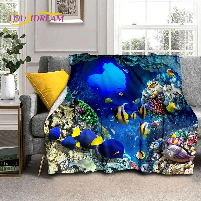3D Illusion Underwater World Seabed Shark Dolphin Soft Flannel Blanket for Beds Bedroom Sofa Picnic,Throw Blanket Outdoors Gifts