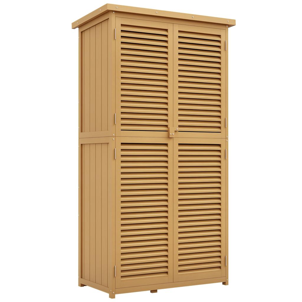 Garden Cabinet, Weatherproof, 2 Doors with Lock, Pine Wood, 87L X 46.5W X 160H Cm, Light Yellow
