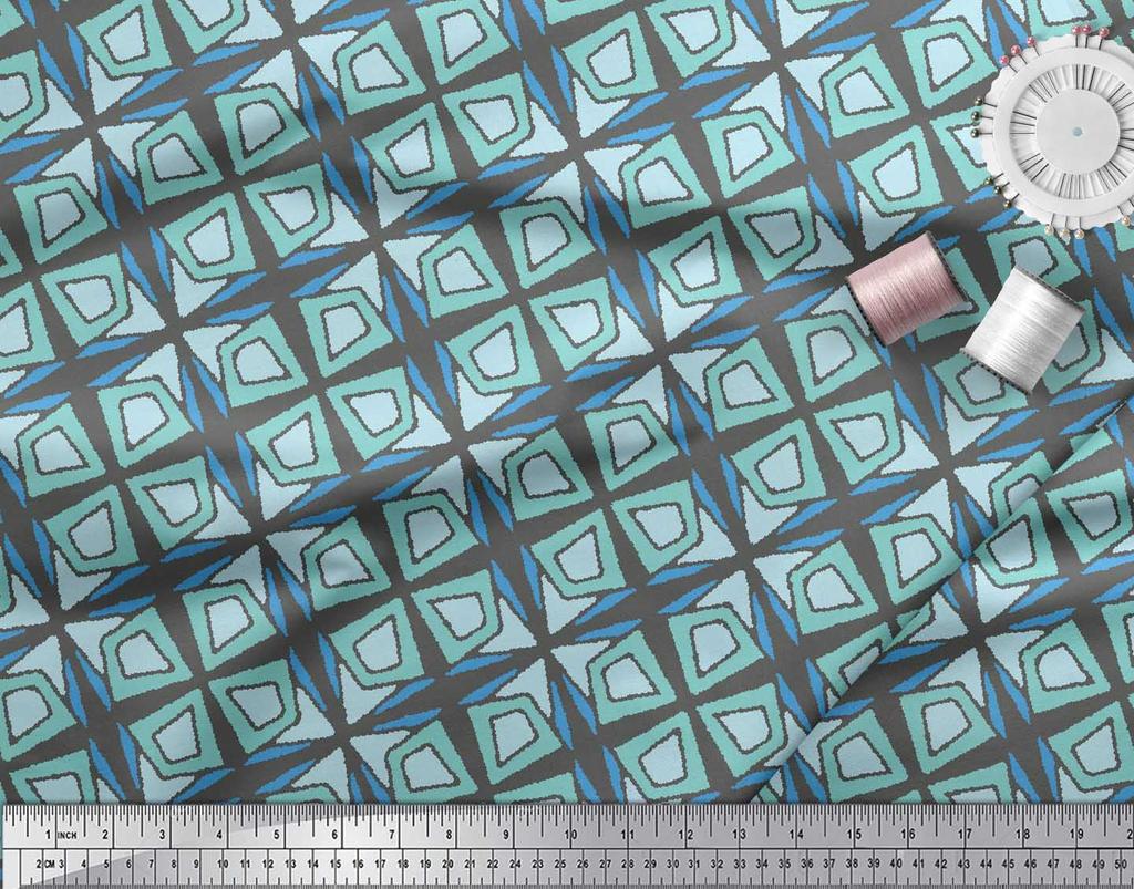 Soimoi Gray Japan Crepe Satin Fabric Arrow & Diamond Geometric Decor Fabric Printed metre 42 Inch