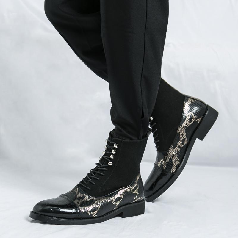 Men Green Leather Boots New British Style High Top Fashion Work Boots Outdoor Street Fashion Chelsea Men Shoes Comfortable Short