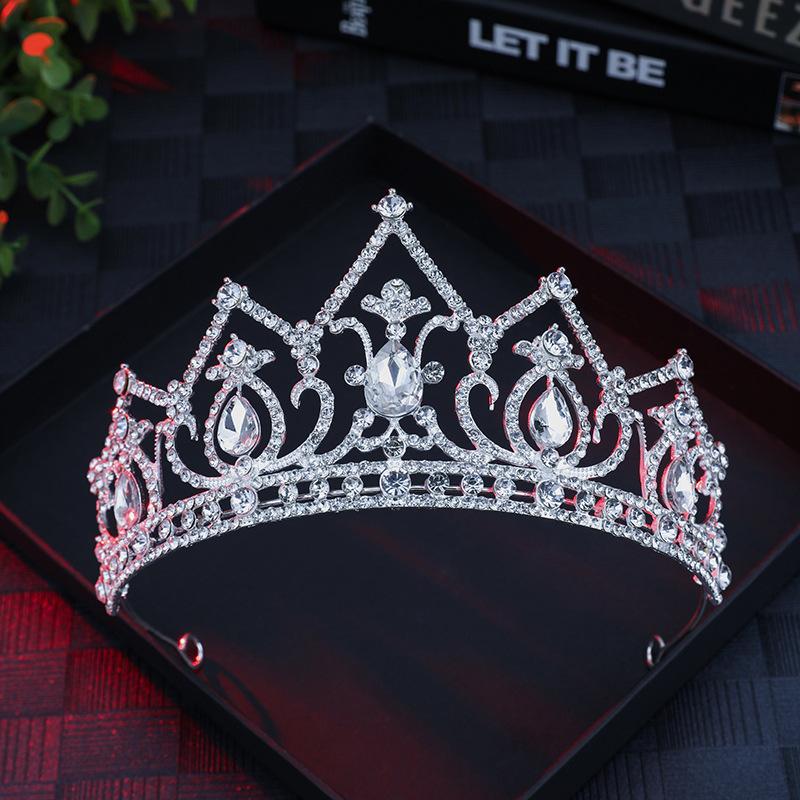 European Style Wedding New Style Tiara Inlaid with Rhinestone Crystal Bridal Round Alloy Inlaid Diamond Crown Baroque