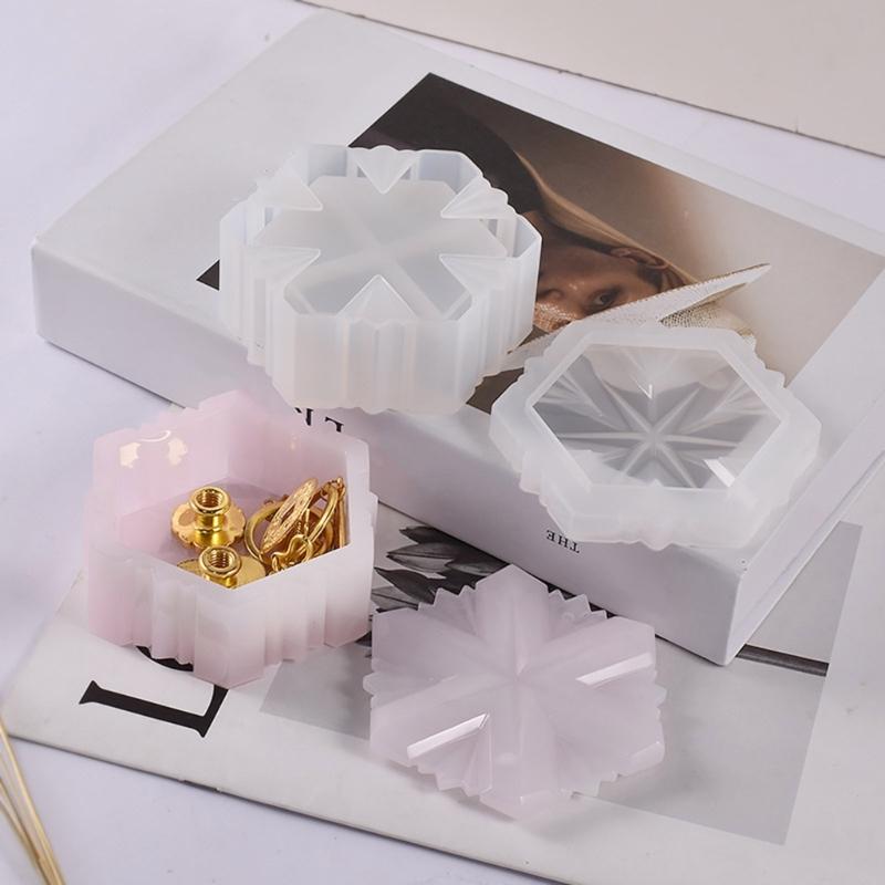 2Pcs Epoxy Crystal 3D Anniversary Six-pointed Star Container Storage Box Molds for Rings Jewelry Storage Home Decor