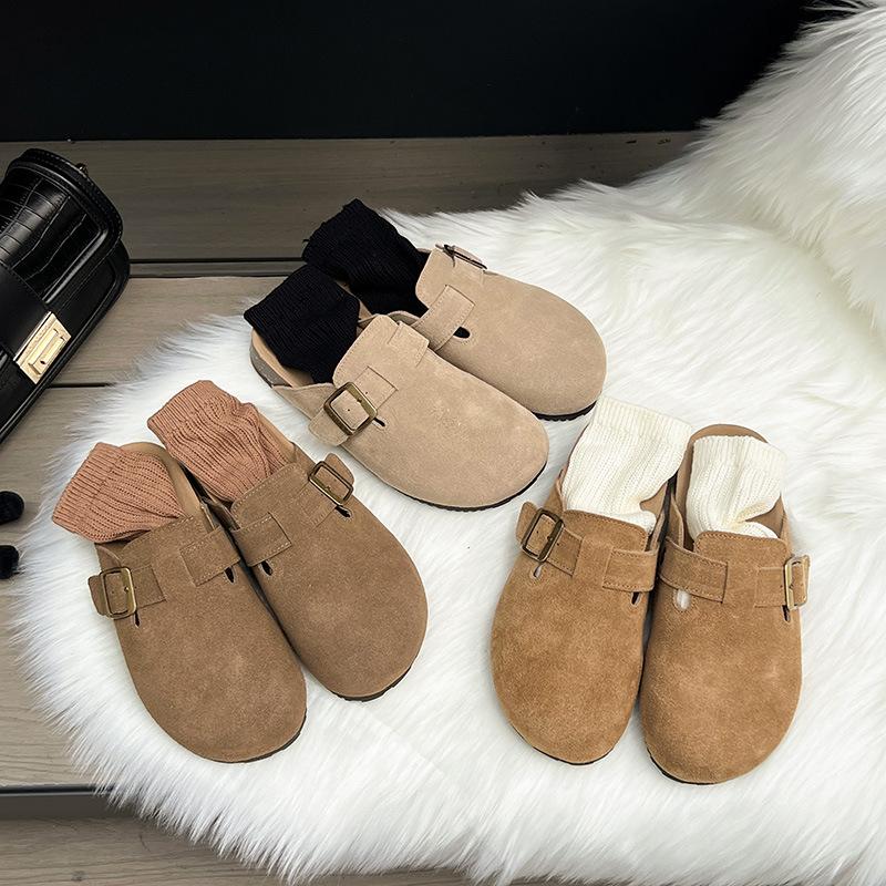 [Ushilai] Leather Boken shoes for women's autumn new soft-soled fashion casual outer wear classic bag head slippers tide