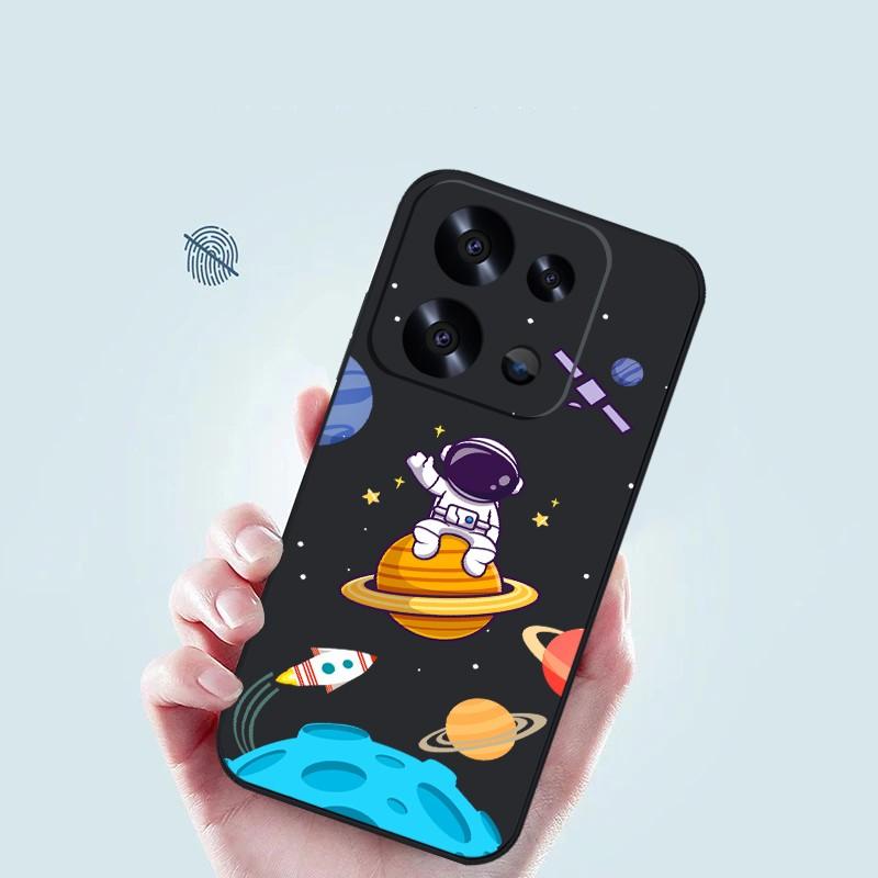 Space Astronaut Print Phone Case For Xiaomi 13T Pro Poco X6 F6 Redmi Note 13 12 Pro 11 10 Lens Protection Soft Silicone Lanyard Shockproof Slim Cover