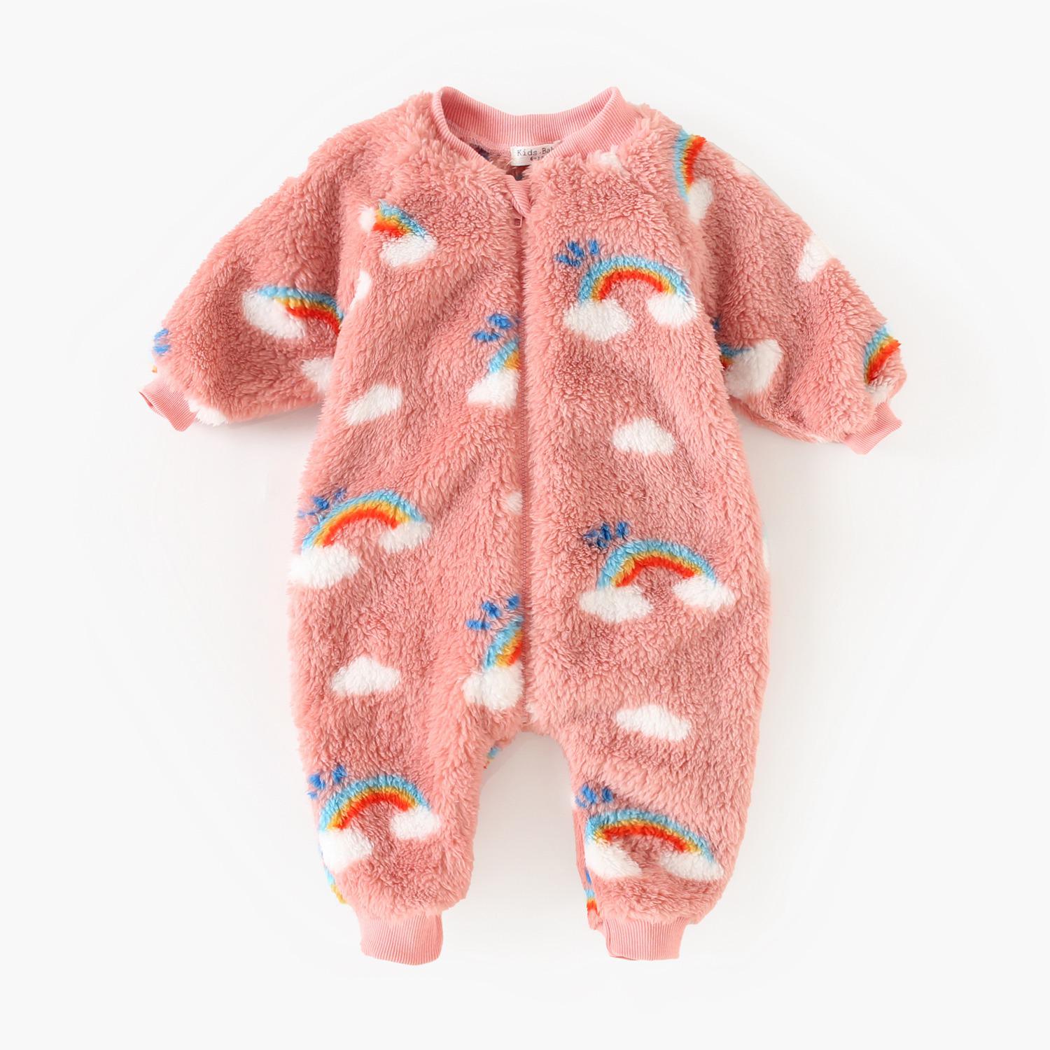 

Newborn Baby Girl Long Sleeve Plush Rainbow Romper Jumpsuit - Autumn/Winter 6-9M