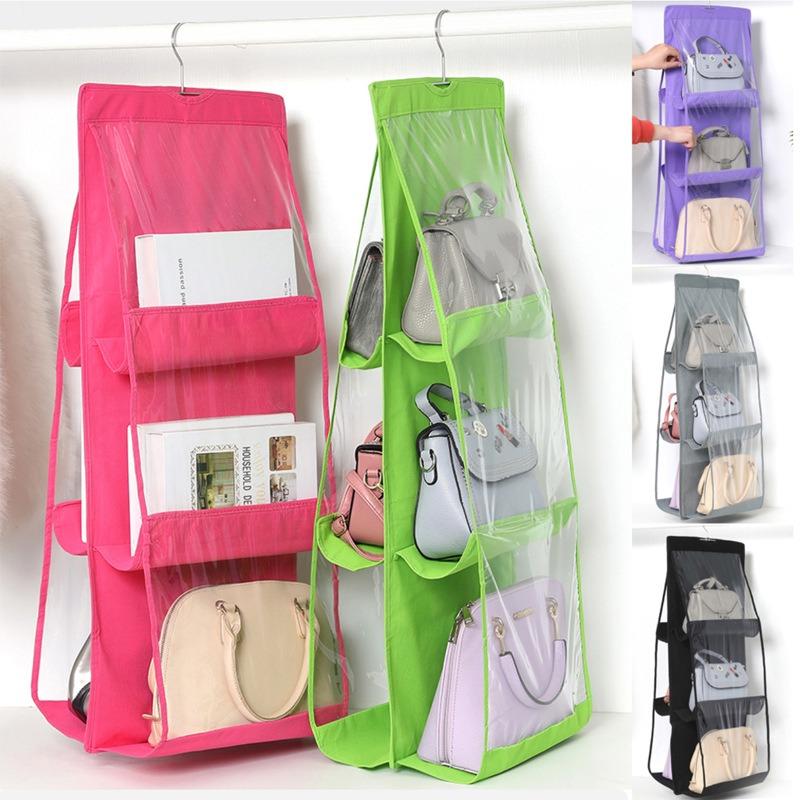 

1PC Double-sided Six-mouth Bag Hanging Bag, Non-woven Hanging Handbag Storage Hanging Bag, Bag Storage Bag