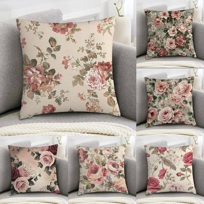 Funda de Almohada con Patrón Floral de Rosas Sofá Decorativo para el Hogar Impresión a Doble Cara Felpa Cuadrada Fundas de Cojín Decorativas Funda Decorativa para Cojín