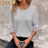 Camicette e camicie a maniche lunghe con scollo a V, stampate in tinta unita, casual e alla moda da donna