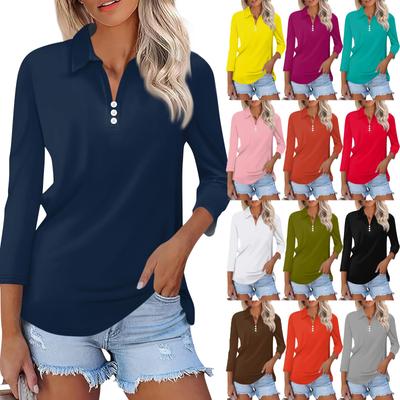 Women's Fashion Casual Lapel 3/4 Sleeve  Shirt Women's Button Up Tops