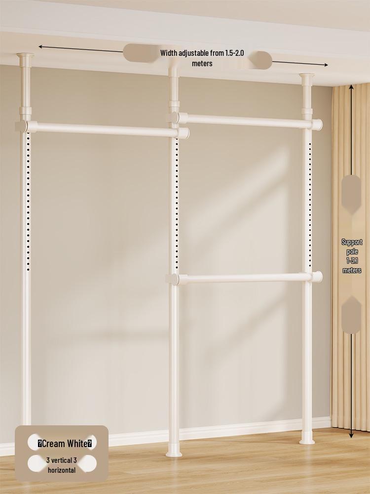 Floor-Standing Clothes Rack: Bedroom Hanger, Retractable Drying Rod, Coat & Hat Rack.