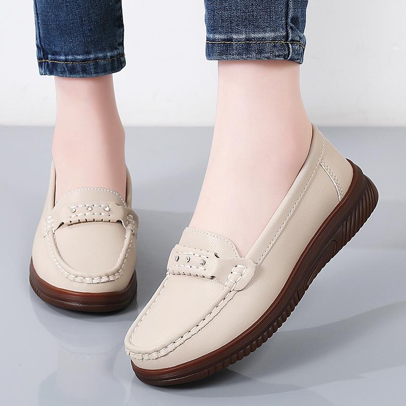 Women Black Moccasins Driving Shoes Flats White Casual Nurse Loafers Grey Minimalist Maternity Shoes Large Size