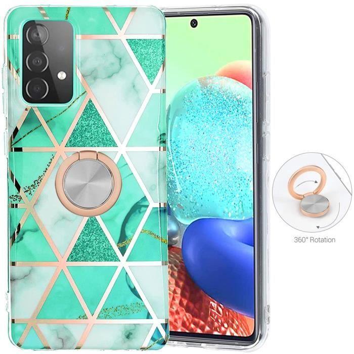 Coque - Samsung - Galaxy A32 5G - Turquoise - Support Anneau Rotatif 360° - Motif Marbre