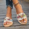 Women's Summer Slip-On Sandals  Comfortable Non-Slip EVA Sole,Breathable Fabric Upper with Colorful Beaded Ankle Strap - Casual Beach Shoes for Women,