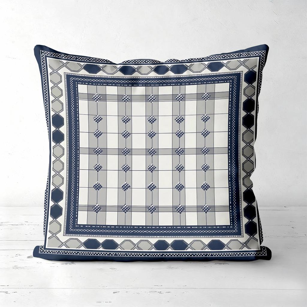 Set Of 4 Navy Grey Plaid Farmhouse Throw Pillow Covers Pattern Cushion Cover Suitable For Sofa Bedroom Car Pillow Cover