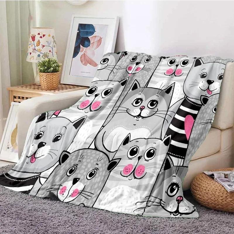 Cute Cartoon Cat Throw Blanket Ultra Soft for Sofa Travel Yoga Picnic Portable Cozy Tin Blankets
