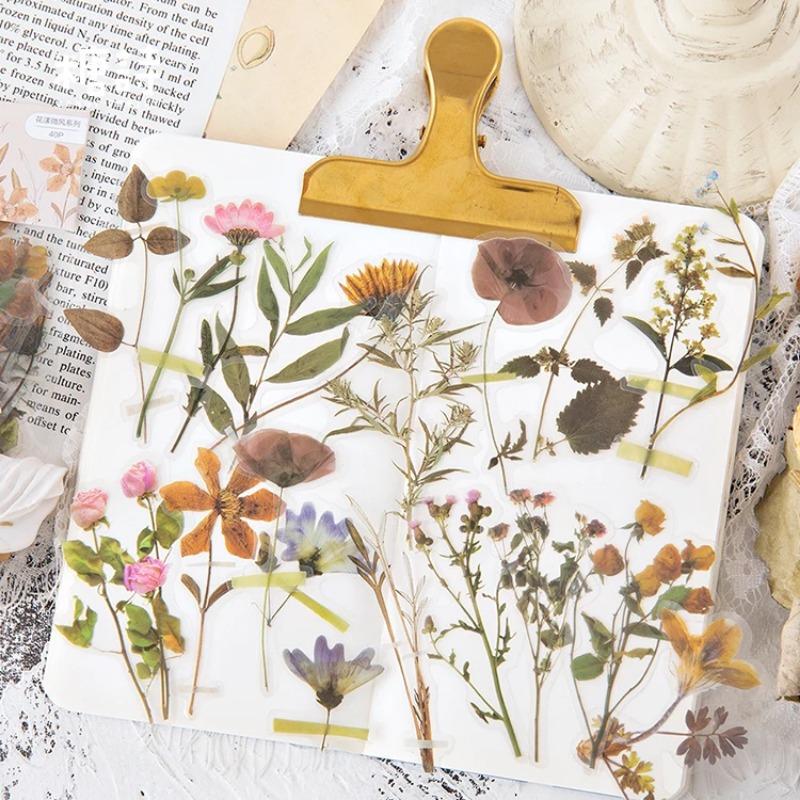 Flowers Sticker Pack 40pcs Fresh Flower Plant Transparent Waterproof Daisy Hand Account Decoration Scrapbooking Material