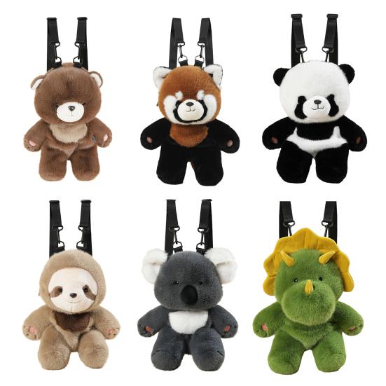 Wearable Plush Animal Backpack Realistic Panda Raccoon Stuffed Toy Soft Zoo Themed Gift for Children