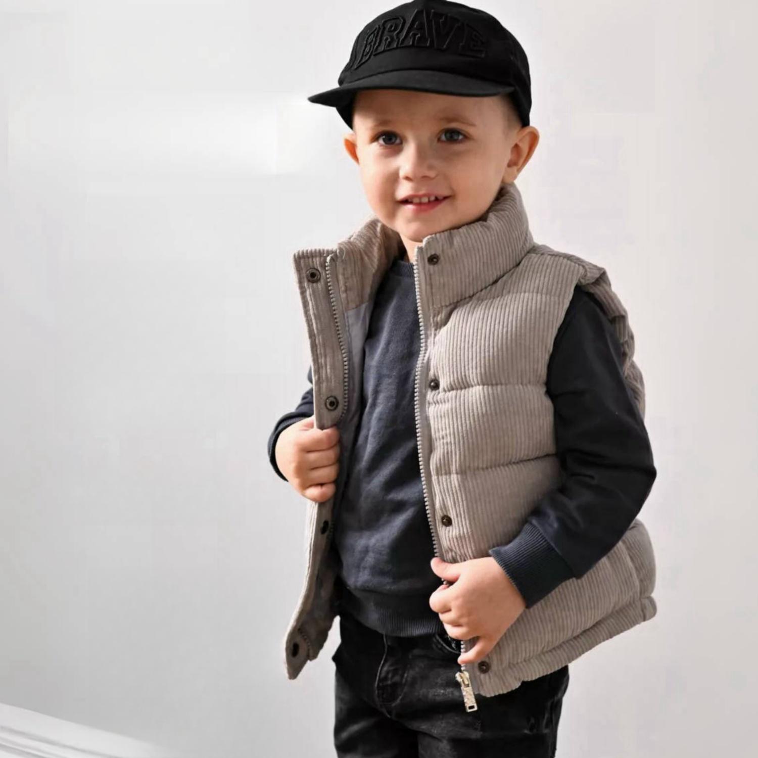 

Утолщенный вельветовый детский жилет, теплая повседневная однотонная куртка для мальчиков и девочек, модный жилет с воротником на осень и весну 1-10 лет 120(3T–4T) серый