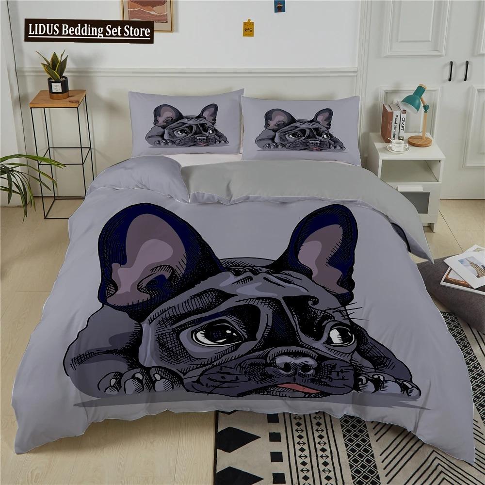 French Bulldog Duvet Cover Set Puppy Bedding Set Bedclothes With Pillowcase Single Double King Queen Size