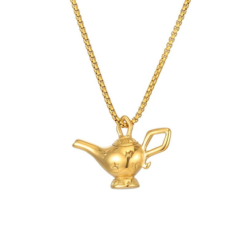 

Literature Special Mythical Aladdin Lamp Pendant Necklace for Women Men Stainless Steel Simple Charm Neck Party Jewelry Gifts