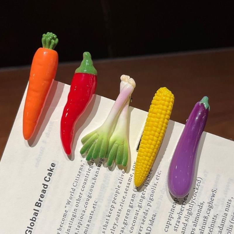 6Pcs Handmade Vegetable Shaped Hair Clips Vivid Colorful Design 6 Pack Perfect For Daily Wear Cosplay Hair Style