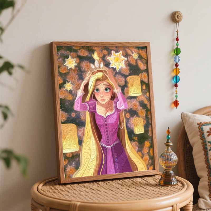 Disney Rapunzel DIY Oil Painting Art Painting Kit Home Wall Decor Handmade Gift Tangled Princess Floating Lanterns Beautiful Wall Art